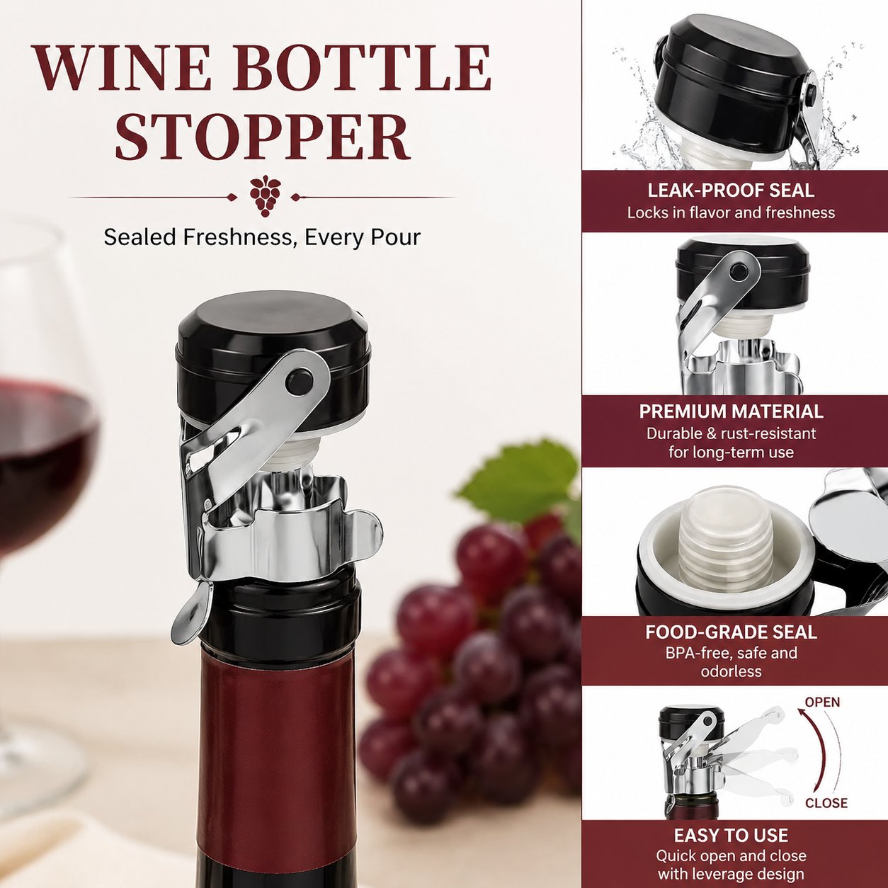 Wine Preservation Pump - Cabilock 3pcs Stainless Steel Bottle Sealer